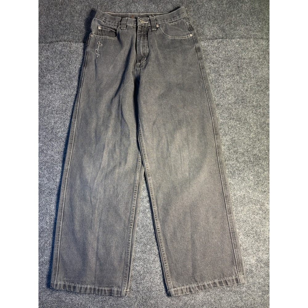 Sean John Baggy Jeans Womens 14 Gray Stretch Wide Faded Double Stitch‎ Low Waist